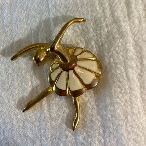 Vintage Ballerina Enameled Gold Tone Brooch Pin‎
